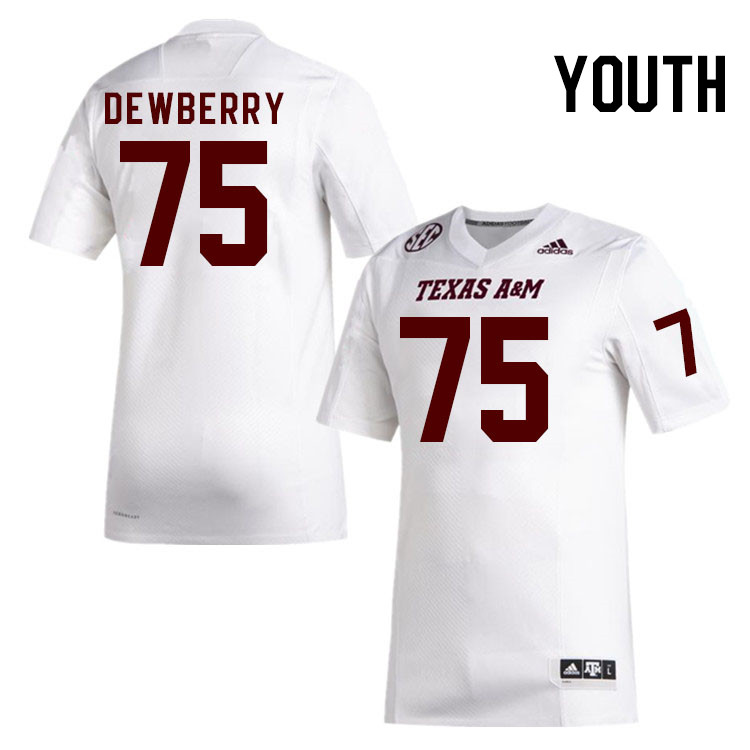 Youth #75 Kam Dewberry Texas A&M Aggies College Football Jerseys Stitched Sale-White